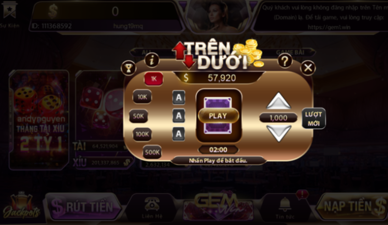 mini game trên dưới tại Gemwin 