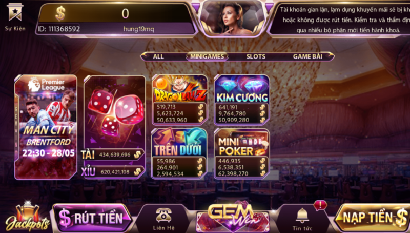 Mini game trên dưới tại Gemwin 